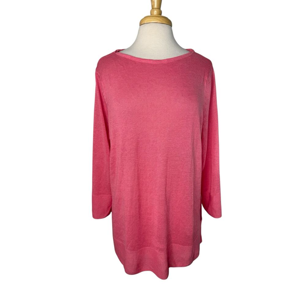 J.JILL Peony Pink Linen Blend Knit 3/4 Sleeve Top Size Large Cotton Modal
